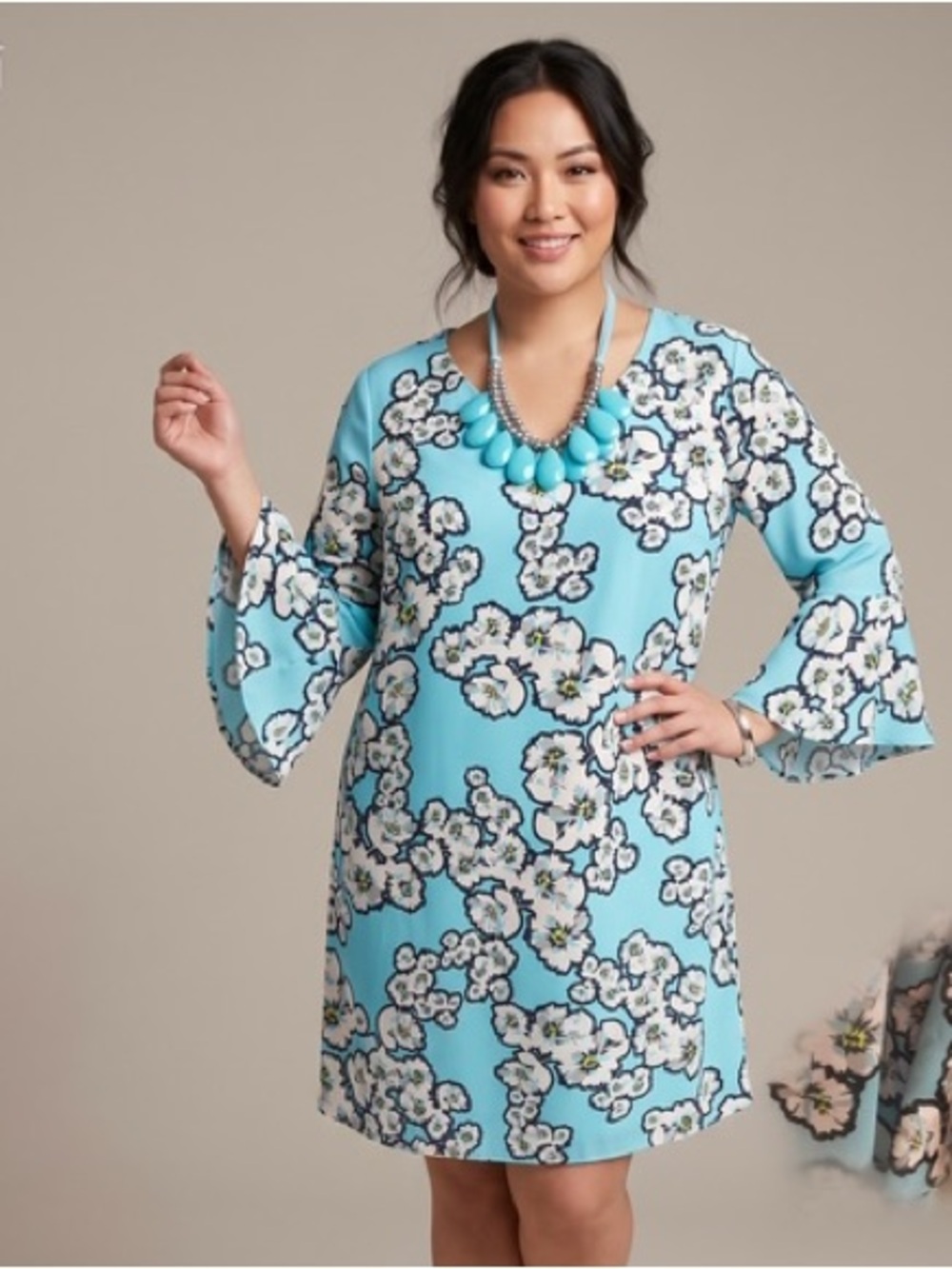Kaari Blue Aqua Floral V-Neck Mini Dress